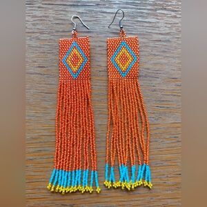 Handcrafted Orange Beaded Earrings
